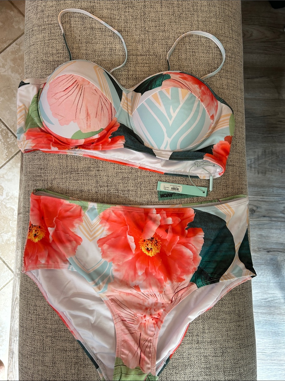 Nova Swim Coral & Mint Floral Padded Bikini Top